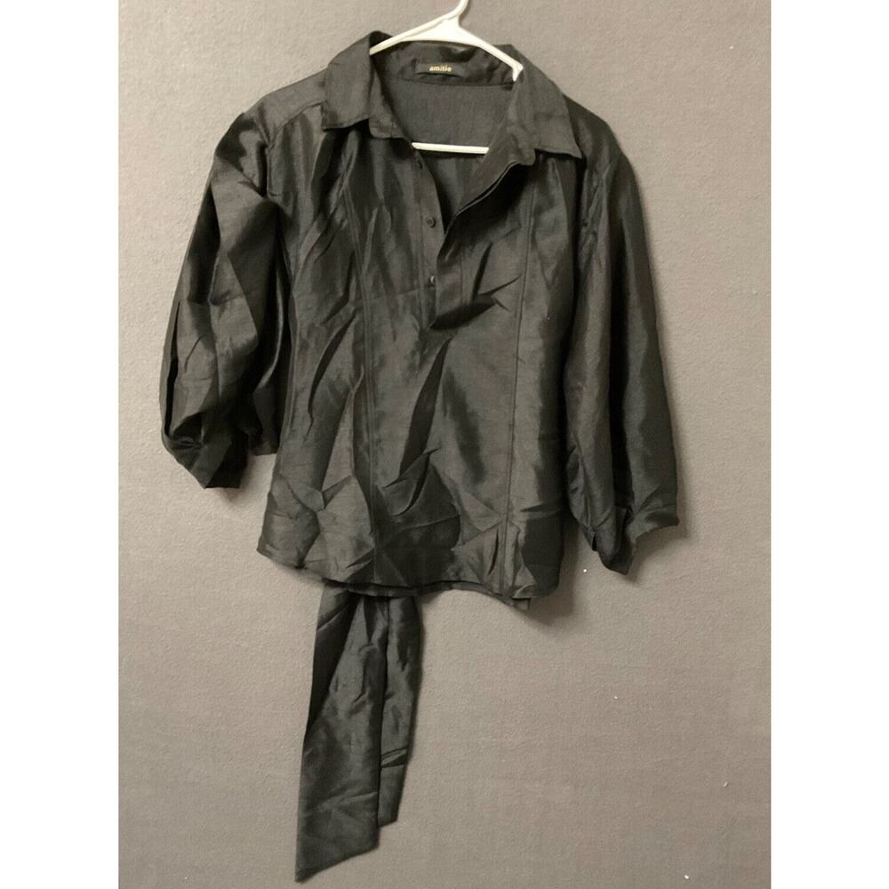 Amitie Black‎ Polyester Blouse Lightweight Long Sleeve Size S Romantic Dark Goth